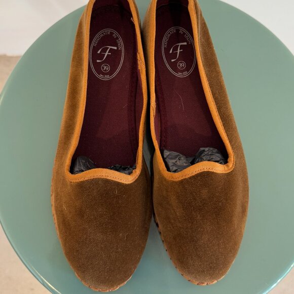 NEW Flabelus Velvet Slipper - Elinor Brown with Brown Piping Size 8 - Picture 5 of 9